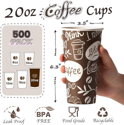 Fit Meal Prep 20 oz Coffee Cups 500 Count, Leak-Proof Hot Cup, Disposable Paper - Image 2