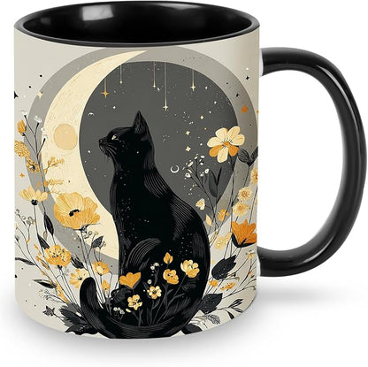 Yrebyou Cat and Moon Coffee Mug 11oz Ceramic Cup by Yrebyou