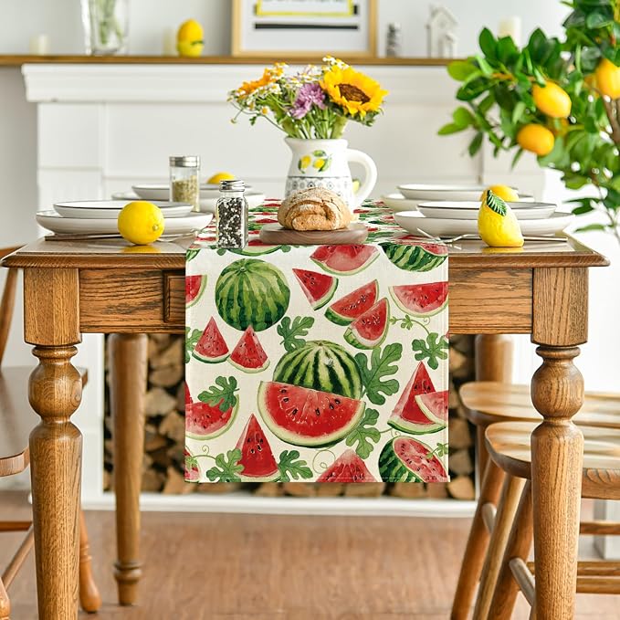 Artoid Mode Watermelon Leaves Fruit Spring Summer Table Runner, Seasonal - Image 2
