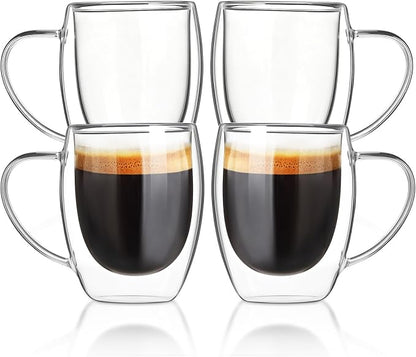 FrutPunch Double Walled Glass Coffee Mugs Set of 4, 12 oz Glass Coffee Cups | by FrutPunch
