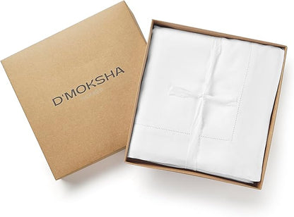 D'Moksha Homes White Linen Tablecloth for Rectangle Tables 60 x 140 Inch - Classic Hemstitch 100% Pure Linen White Tablecloth - Machine Washable Cloth Table Cloth for Valentines, Spring, Easter