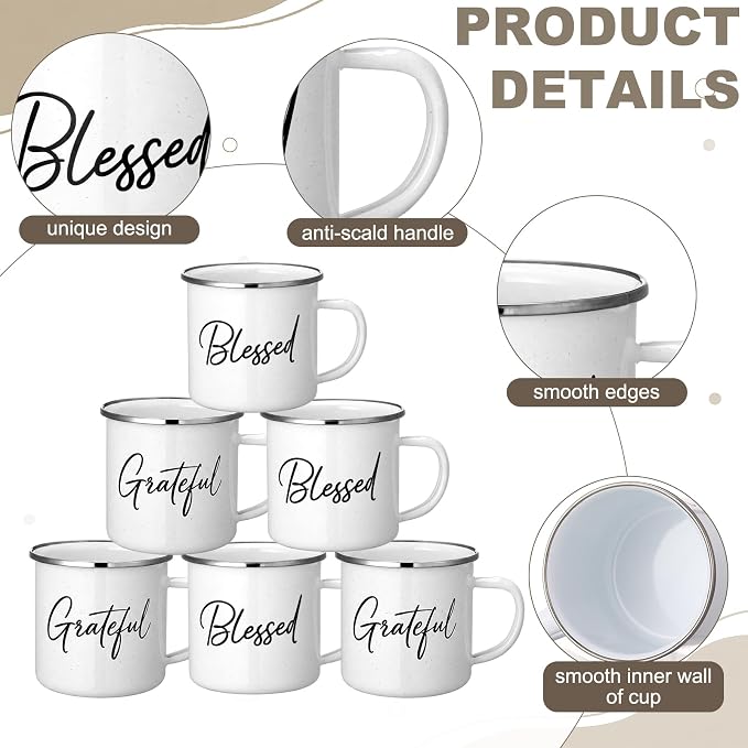 Willinglong 2 Pcs Grateful Blessed Campfire Mug Enamel Coffee Mug Set Thank You - Image 3