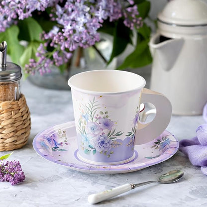 HOMIX 24 Paper Tea Cups and Plates, 7 OZ Disposable Teacups and Saucer Sets | - Image 7