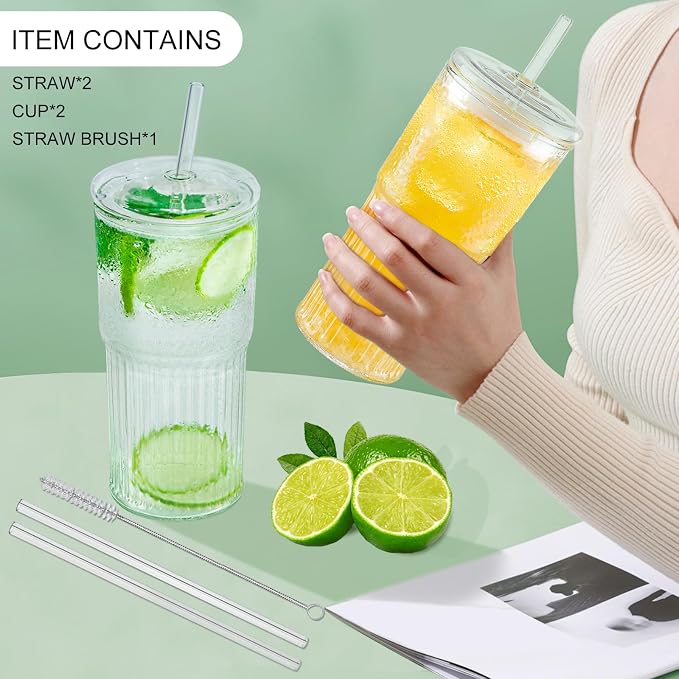 Luiaiog Glass Cups with Lids and Glass Straws, High Borosilicate 20OZ Tumblers - Image 5