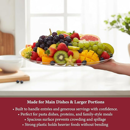 Smarty Had A Party 16 Inch Clear Round Plastic Serving Tray – Heavy-Duty Plastic Serving Trays for Catering, Parties & Buffets, Elegant Disposable Party Platters for Food – Set of 25
