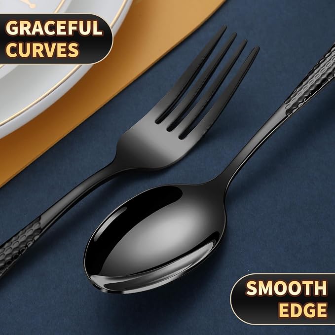 40-Piece Hammered Black Silverware Set - Image 8