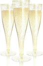 Prestee 200 Disposable Champagne Flutes Gold Glitter Glasses - 4.5 Oz Plastic Champagne Cups for Parties, Wedding Toasts, Mimosa Bar, and New Year’s Eve - Elegant Bulk Gold Plastic Wine Flutes | Disposable, Gold Glitter, Glasses, Champagne Cups, for Pa...