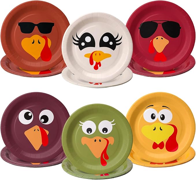 AnyDesign Fall Turkey Paper Plates Thanksgiving Turkey Face Disposable Plates 9 by AnyDesign