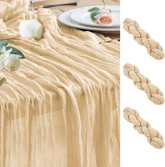 Cheesecloth Table Runner Sand 10FT Boho Gauze Runner, 3 Pack | 120 Inch Cheese by Wokceer