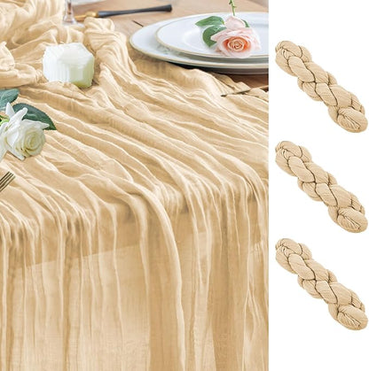 Cheesecloth Table Runner Sand 10FT Boho Gauze Runner, 3 Pack | 120 Inch Cheese by Wokceer