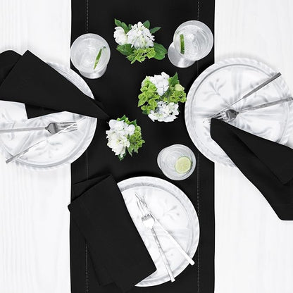 Solino Home 100% Pure Linen Dining Table Runner Black Hemstitch, 14 x 48 in | - Image 4