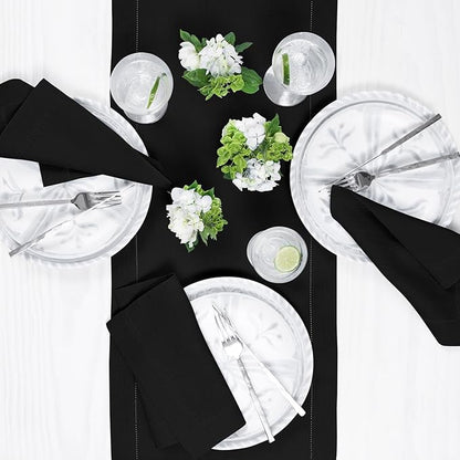Solino Home Linen Black Table Runner 120 Inches Long - 100% Pure Linen 14 x 120 Inch Table Runner for Spring, Easter - Classic Hemstitch