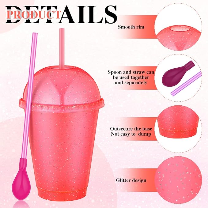 6 Set Slushie Cups with Dome Lids and Straws Detachable Spoon Straws Reusable - Image 3