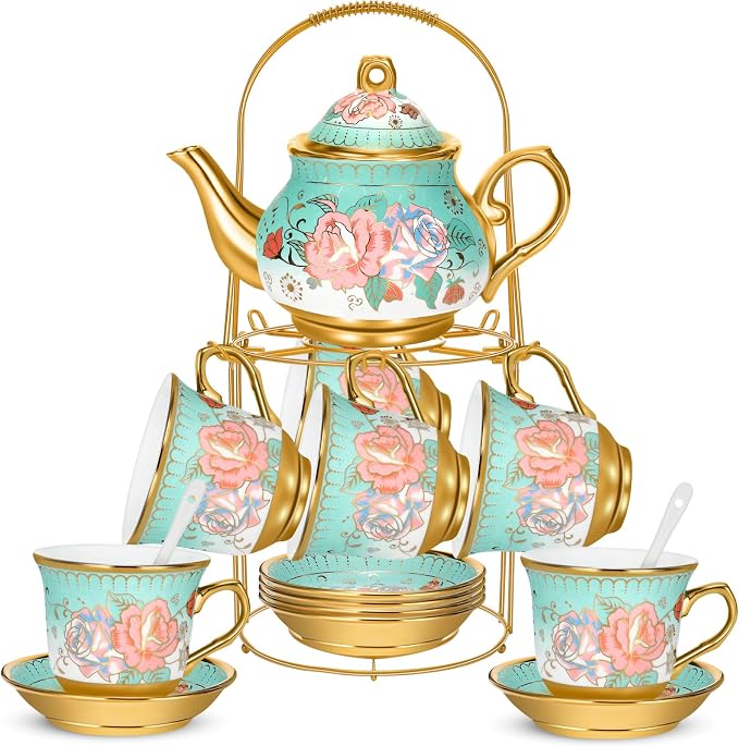 20 Pcs Porcelain Tea Set for Adults by Gandeer