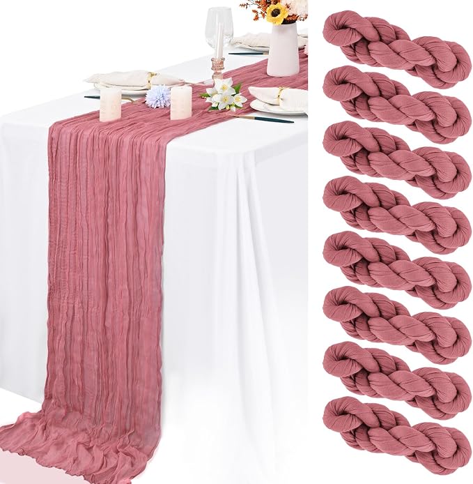 20 Pack Dusty Rose Cheesecloth Table Runner 10FT Long Boho Gauze Fabric Table by Lamshionow