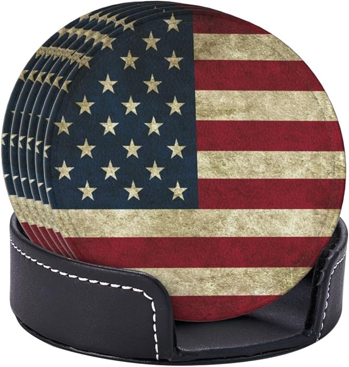 Vintage American Flag Leather Coasters Set of 6 - Image 9