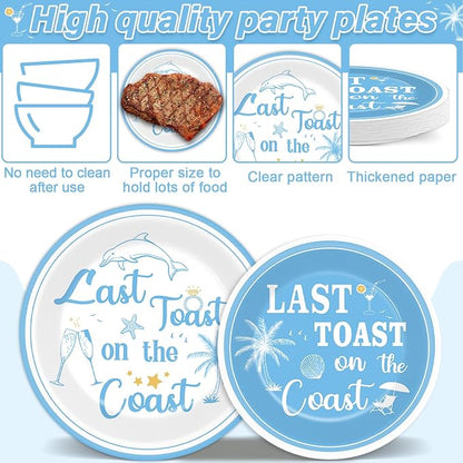 96Pcs Last Toast on the Coast Party Supplies Coastal Bachelorette Paper Plates - Image 3