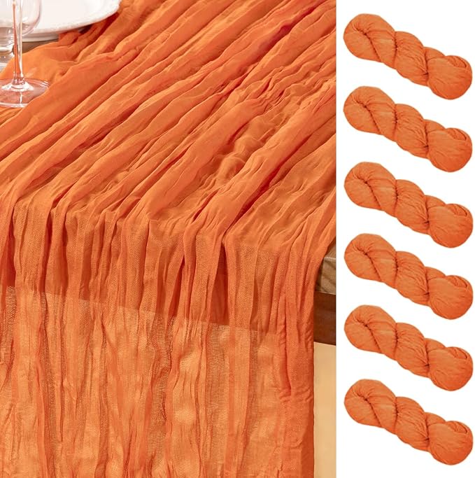 DeZerlor Orange Cheesecloth Table Runners 6 Pack Summer Boho Runners | by DeZerlor