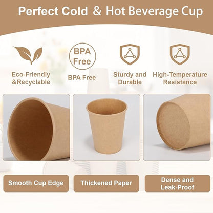 Disposable Cups, 100 Pack 8 Oz Kraft Paper Cups, Paper Coffee Cups, Disposable - Image 3