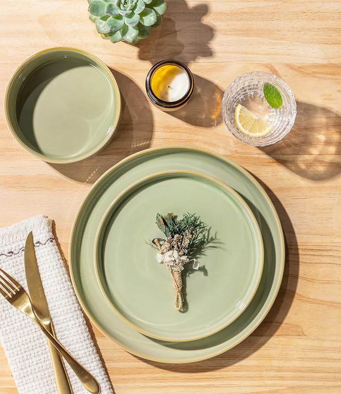 Ceramic Dinnerware Set for 4, 12-Piece Plates and Bowls Set | Lightweight - Image 3