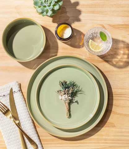 Ceramic Dinnerware Set for 4, 12-Piece Plates and Bowls Set | Lightweight - Image 3