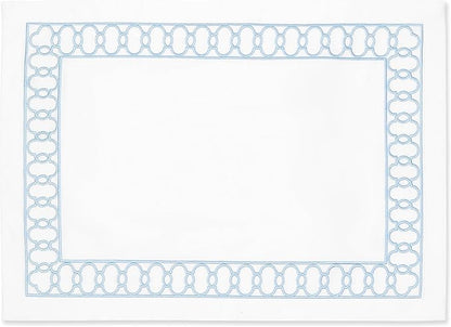 Hofdeco Premium Coastal Patio Indoor Outdoor Placemat Set of 4, 14"x19" Double-Layered, Waterproof Cloth Placemat for Kitchen or Dining Table. Baby Blue Embroidered Frame