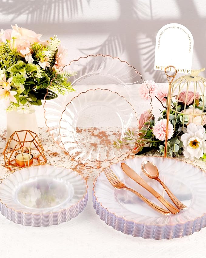 YOUBET 100PCS Rose Gold Plastic Plates - Image 5