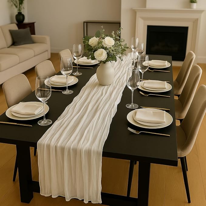 6 Pack Ivory 10FT Cheesecloth Table Runner –120 Inch White Gauze Table Runners - Image 5