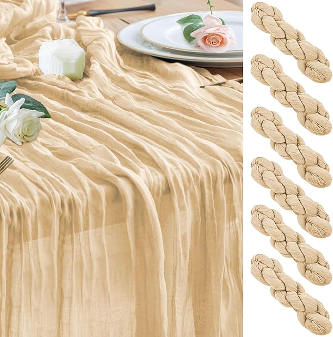 Cheesecloth Table Runner Sand 10FT Boho Gauze Runner, 6 Pack | 120 Inch Cheese by Wokceer