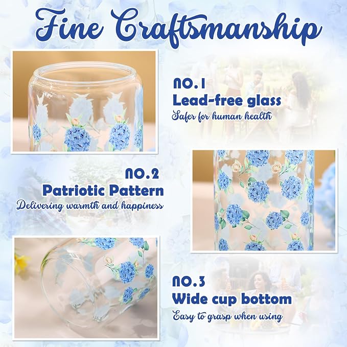 Sliner 2 Pcs Hydrangea Glass Cups Floral Gifts Flower Drinking Glasses 16 oz - Image 6