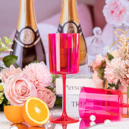 Ciaell 12 Pack Hot Pink Plastic Wine Glasses - Image 4