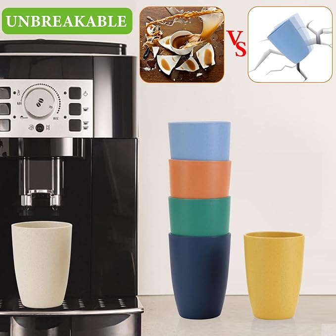 Mfacoy Wheat Straw Cups Set of 6, 12 oz Unbreakable Drinking, Stackable Tumbler - Image 5