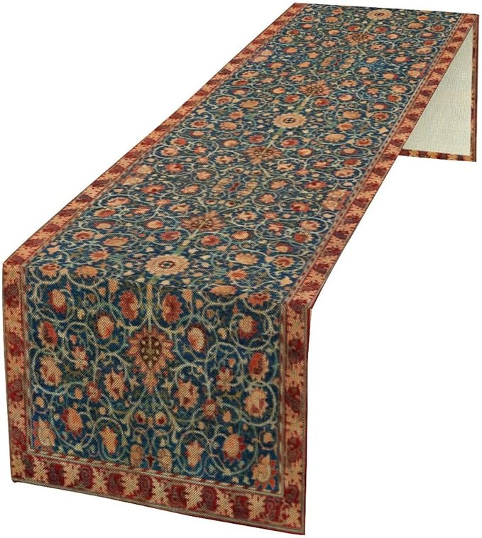 William Morris Table Runner, Rustic Boho Ethnic Flower Original Design Print by Yearn+Jear