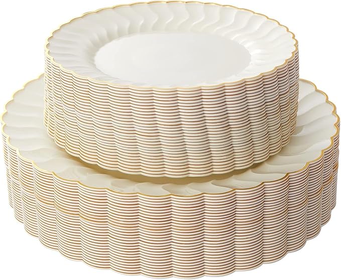 Lullaby 60PCS Ivory Scalloped Plastic Plate by LULLABY