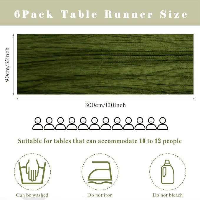 6 Pieces 10FT Olive Green Cheesecloth Table Runner Boho Gauze Fabric Runner - Image 3