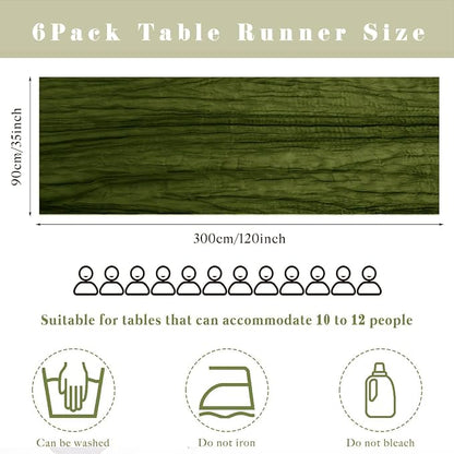 6 Pieces 10FT Olive Green Cheesecloth Table Runner Boho Gauze Fabric Runner - Image 3