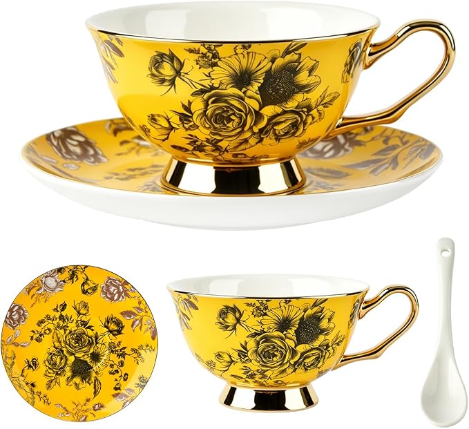 Elegant Floral Tea Cup and Saucer Set by STAREARTH