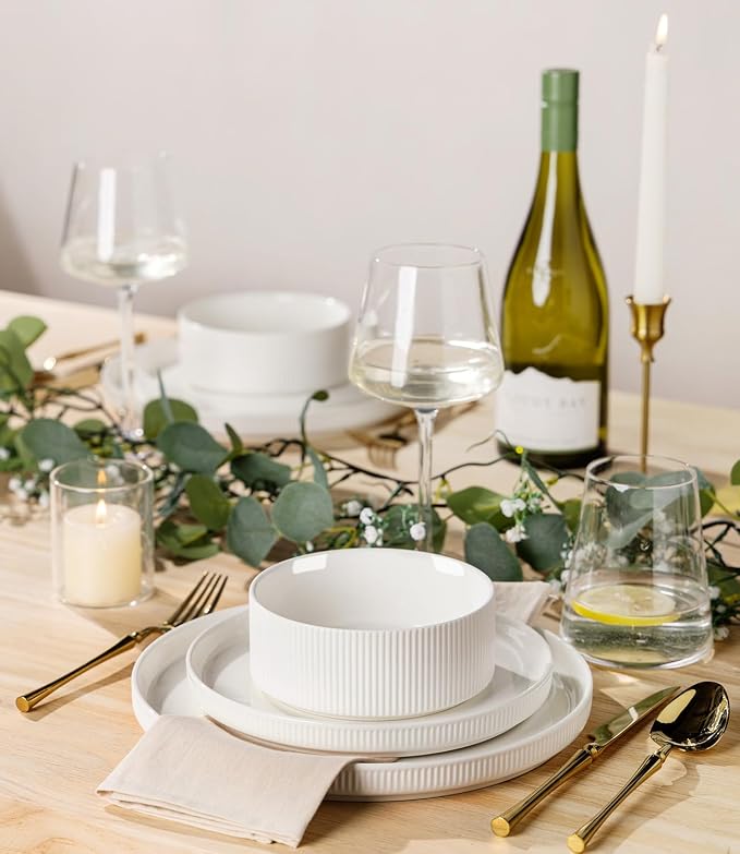 Ceramic Dinnerware Set for 8, 24-Piece Plates and Bowls Set | Lightweight - Image 5