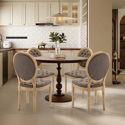 SoarFlash French Dining Chairs Set of 4, Vantage Dining Chair with Round Back, Farmhouse Country PU Leather Dining Chair for Kitchen,Bedroom,Brown