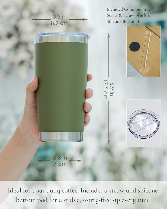 20oz Travel Coffee Tumbler 8 Pack, Lids and Straws, Stainless Steel | Double - Image 2
