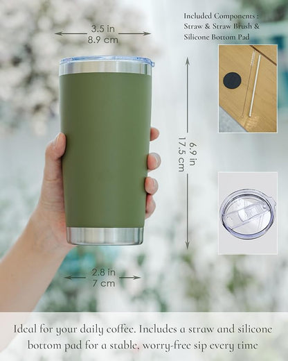 20oz Travel Coffee Tumbler 8 Pack, Lids and Straws, Stainless Steel | Double - Image 2