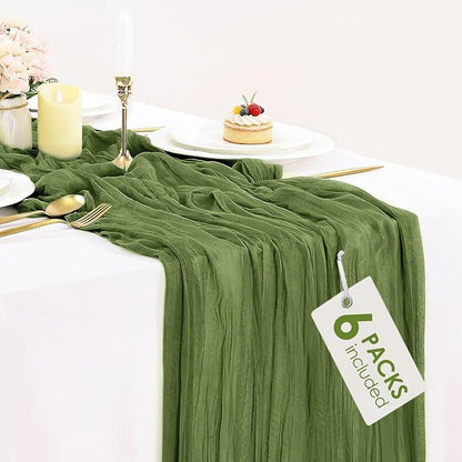 6 Pack Olive Green Cheesecloth Table Runner 35x120inch, Summer Gauze Fabric by BlueTopCoLtd