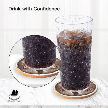 Cork Coasters for Drinks Absorbent Non Slip 12pcs 4 Inch Sleepy Cat | Coaster - Image 3