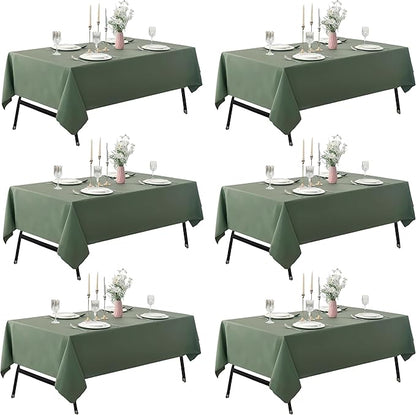 6-Pack 60x60 inch Sage Green Table Cloths, Solid Stain and Wrinkle Resistant Tablecloth, Premium Plain Weave Polyester Fabric Rectangle Table Linen Covers for Hotel, Banquet