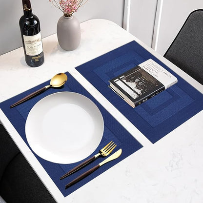 PIGCHCY Placemats,Washable Woven Vinyl Placemats for Dining Table,Easy to Clean Plastic Durable Placemats Set of 6 (18 x 12 inchesches, Navy Blue)
