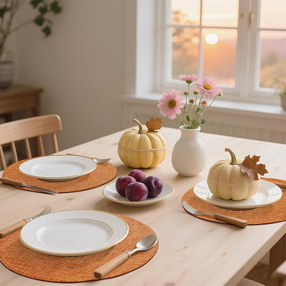 homing 15 Inch Round Cloth Placemats Set of 6, Cotton Linen Blend Washable Table Mats, Farmhouse Dining Place Mats for Indoors & Outdoors, Easy to Clean, Orange