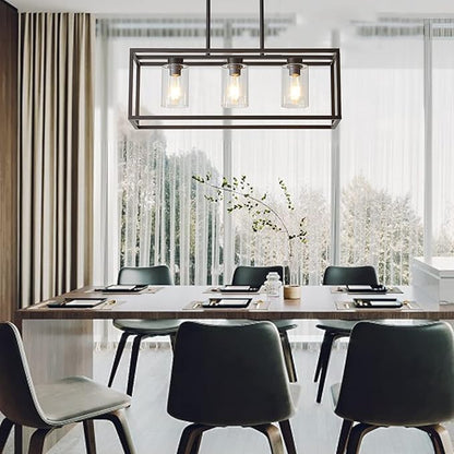 XILICON Dining Room Lighting Fixture Hanging Farmhouse Oil Rubbed Bronze 3 Light Modern Pendant Lighting Contemporary Chandeliers with Glass Shade for Living Dining Room Bedroom Kitchen Island