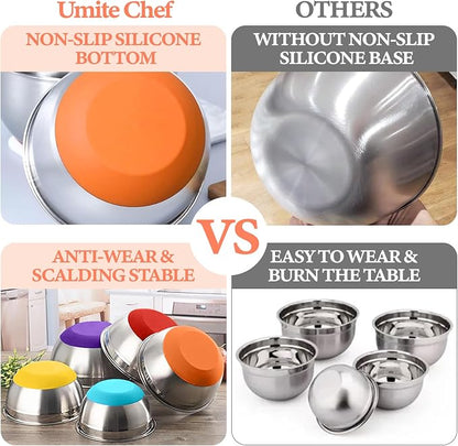 Umite Chef Mixing Bowls with Airtight Lids Set, 3 Grater Attachments & Non-Slip - Image 6
