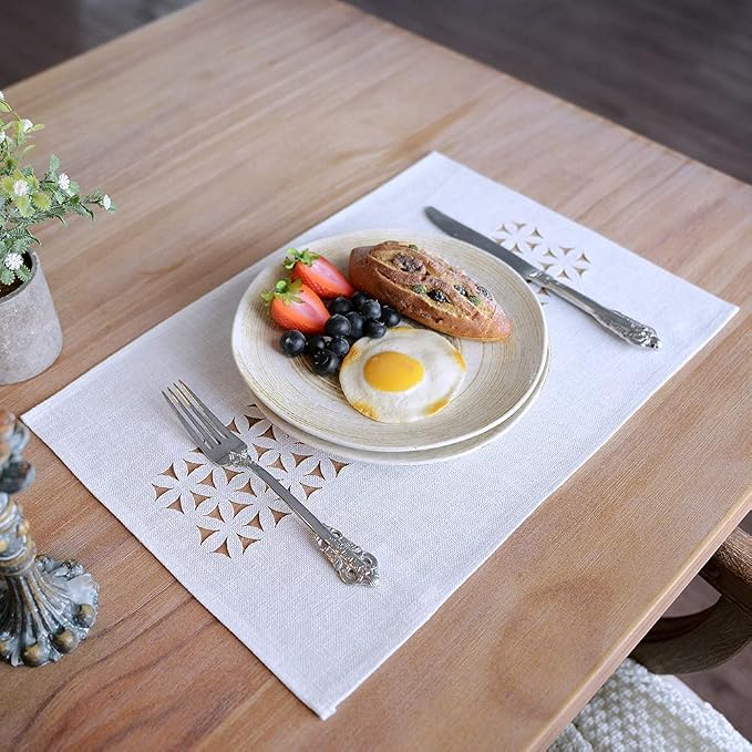 ARTABLE Offwhite Rectangle Fabric Placemat Set of 4 Table Mats 12 x 18 Inch | - Image 3