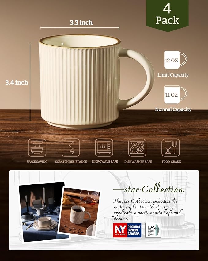 famiware Coffee Mug Set for 4, Star 12 oz Catering Mugs Cup Set - Image 4
